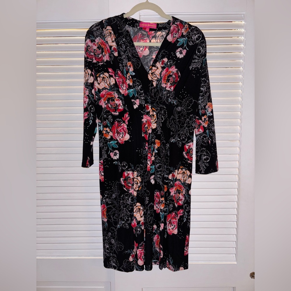 Catherine Malandrino Floral Black and Pink Dress